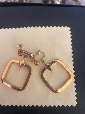 Gold-Tone Square Drop Clip-On Earrings - Women Jewelry